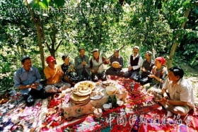 维吾尔族农民在丰收的果园